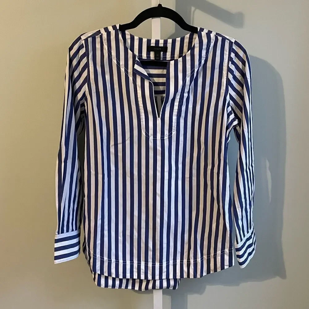 J. Crew Bold Stripe Cotton Poplin Tunic Blue
